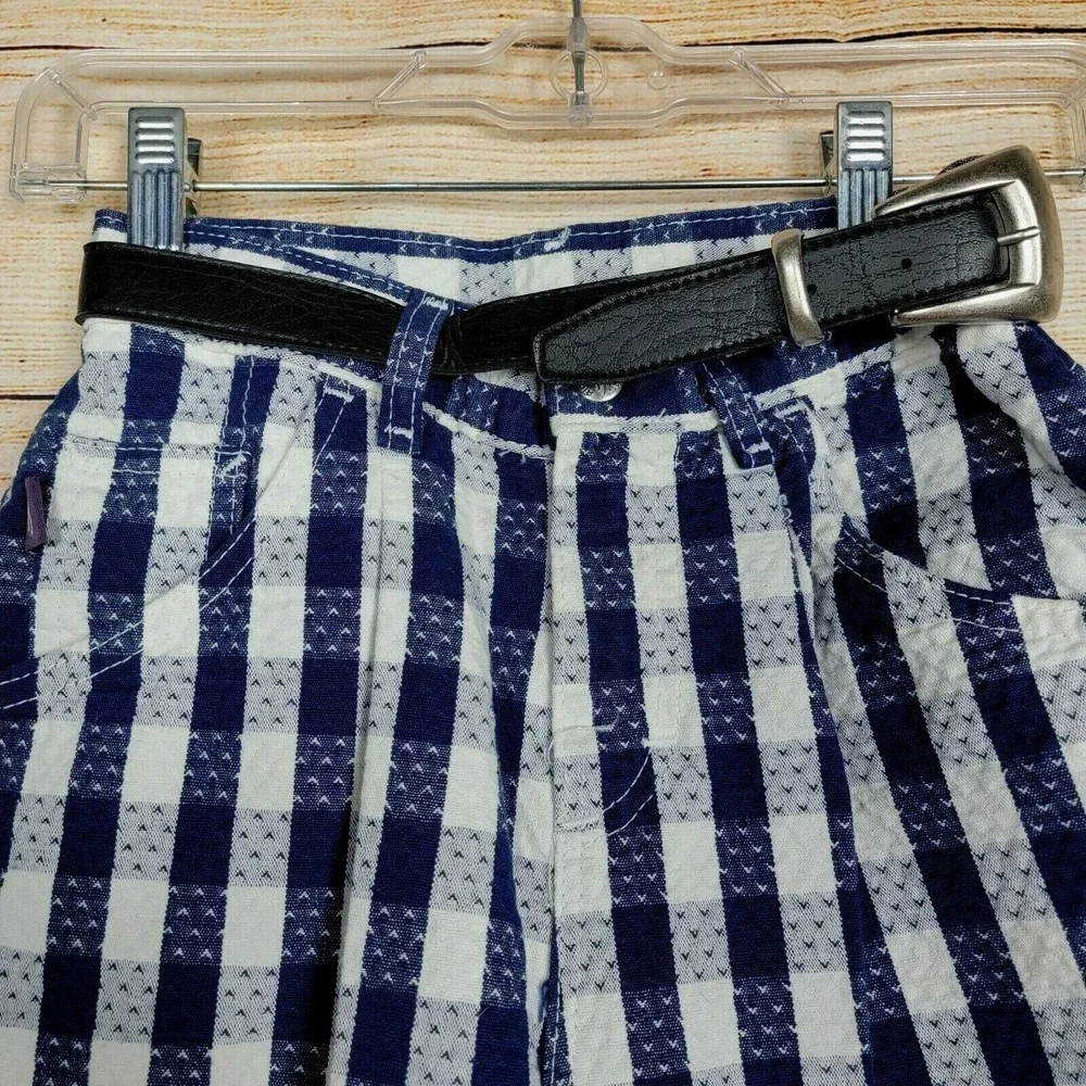 Vintage Lee Riders Shorts Girls Size 8 Loose Fit Blue White Plaid Belted 90s New